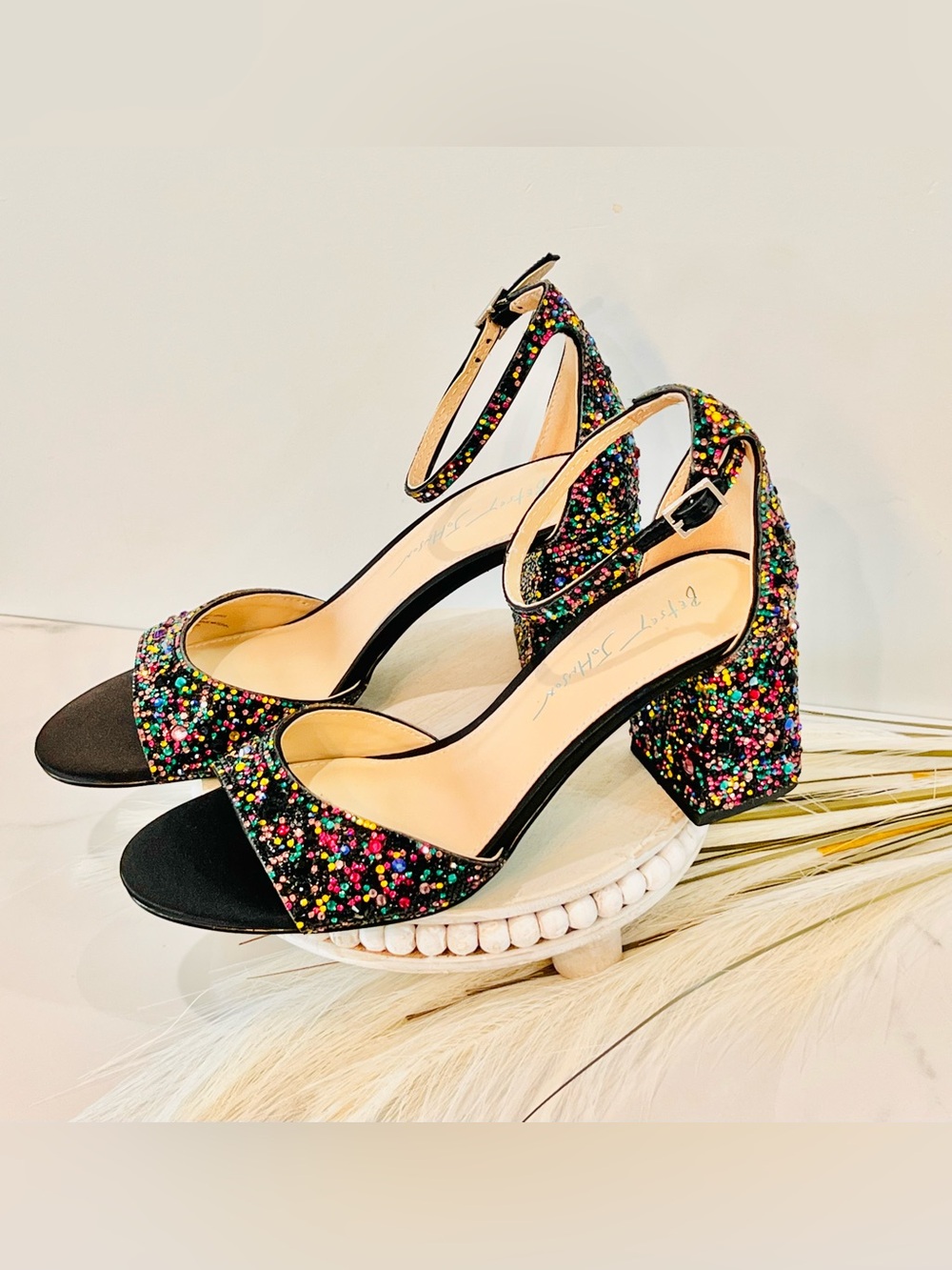 Betsey Johnson Black Multicolor Beaded Block Heel - Picture 4 of 16